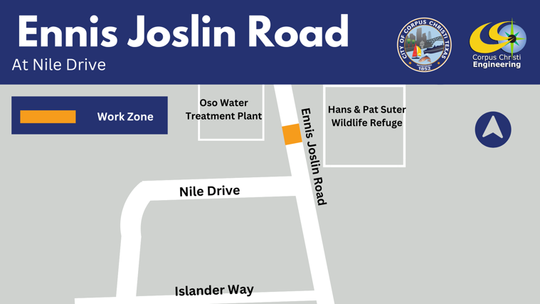 Map showing work zone on Ennis Joslin Road.