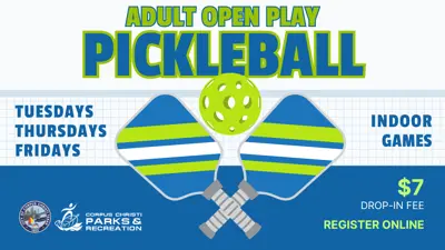 Adult Open Play Pickleball. Tuesdays, Thursdays, and Fridays. Indoor Games. $7 Drop In Fee.