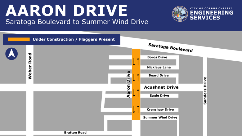 Map showing construction on Aaron Drive.