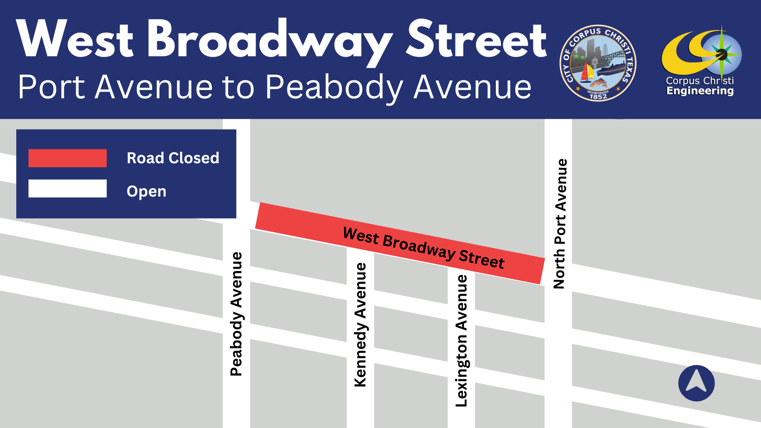 Map showing road closure on West Broadway Street.
