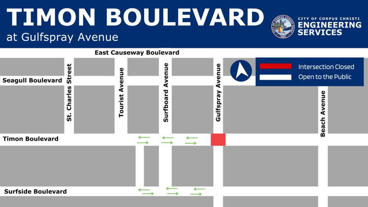 Map showing closure at Timon Boulevard.