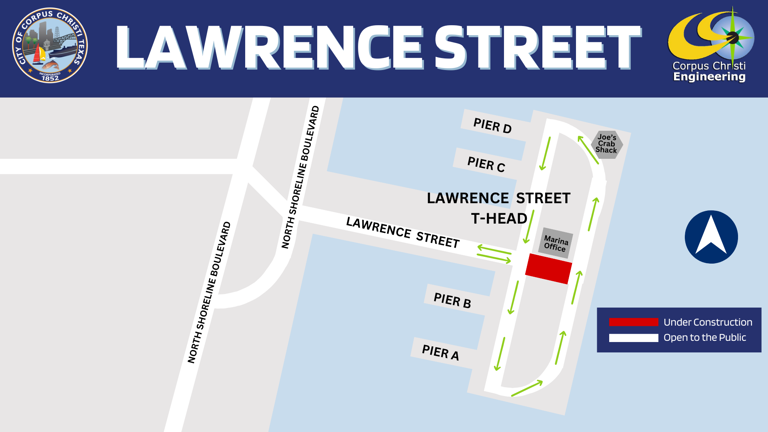 Map showing closure on Lawrence Street.