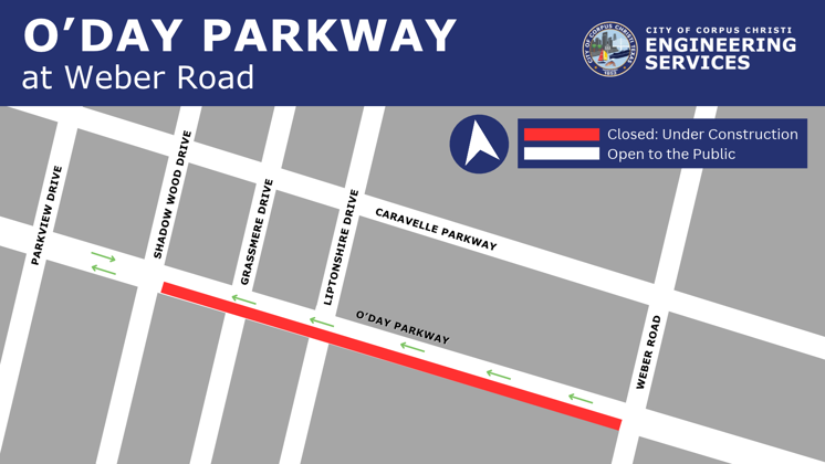 Map showing closure on O'Day Parkway.