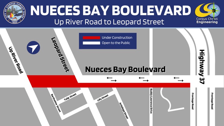 Map showing closures on Nueces Bay Boulevard.