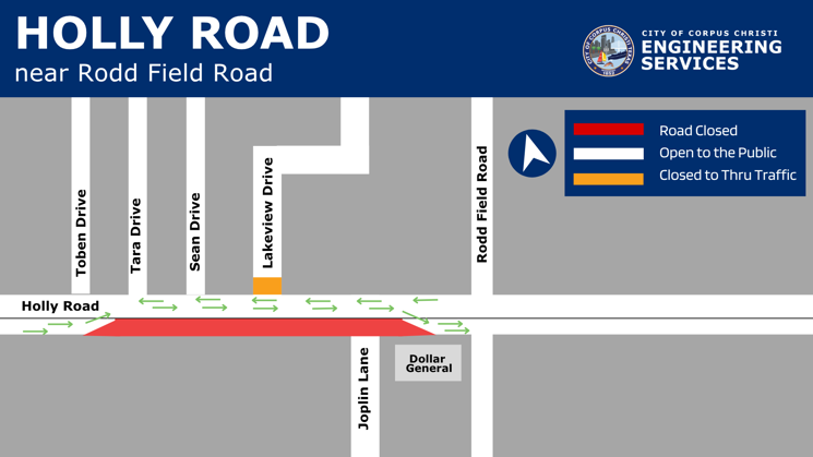 Map showing closure on Holly Road.