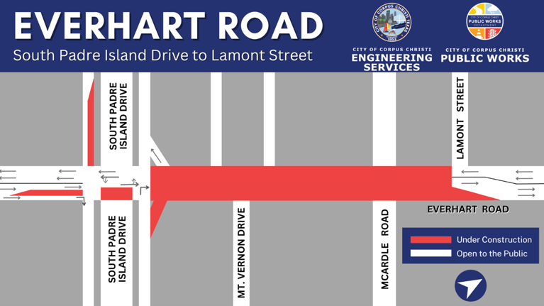 Map showing closure on Everhart Road