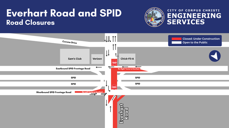 Map showing closure on Everhart Road.