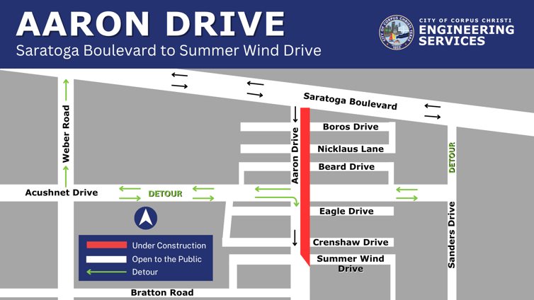 Map showing closure on Aaron Drive.