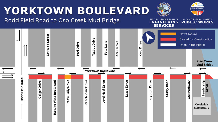 Map showing closure on Yorktown Boulevard.
