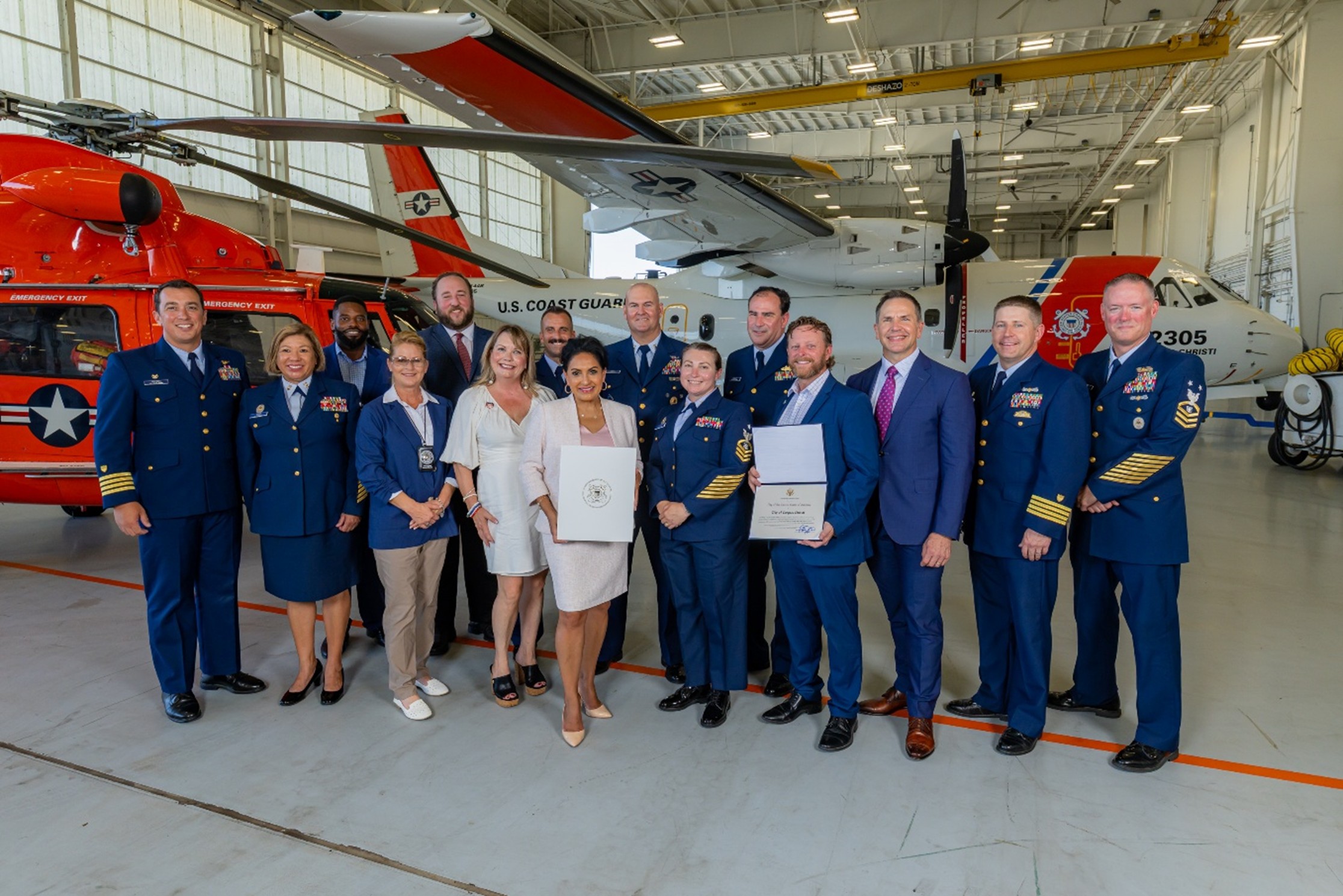 Corpus Christi Coast Guard poses with Mayor Paulette Guajardo