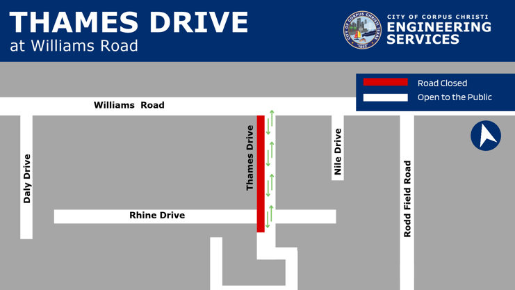 Map showing closure on Thames Drive.