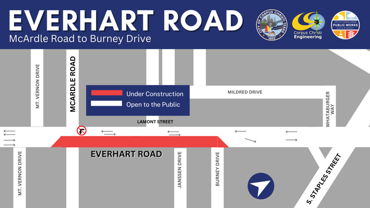 Map showing closure on Everhart Road.