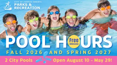 Pool Hours: Fall 2026 and Spring 2027; 2 City Pools; Open August 10 - May 29; Free Admission!