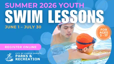 Summer 2026 Youth Swim Lessons; June 1 - July 30; Register online! For ages 3 - 17.