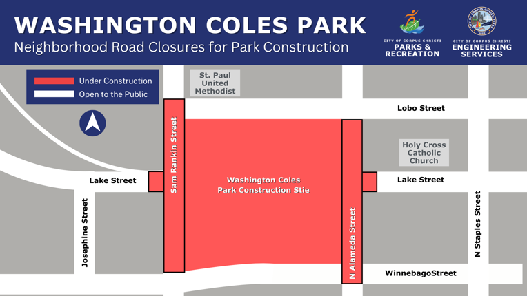 A map showing various intersection closures surrounding the new Washington Coles Park