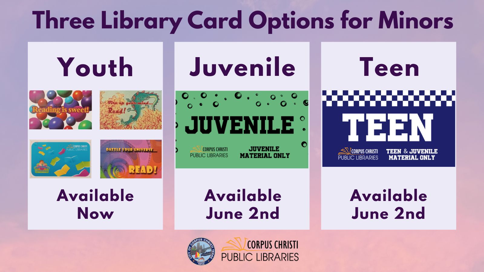 Library Card Options for Minors; Additional Cards Available June 2nd