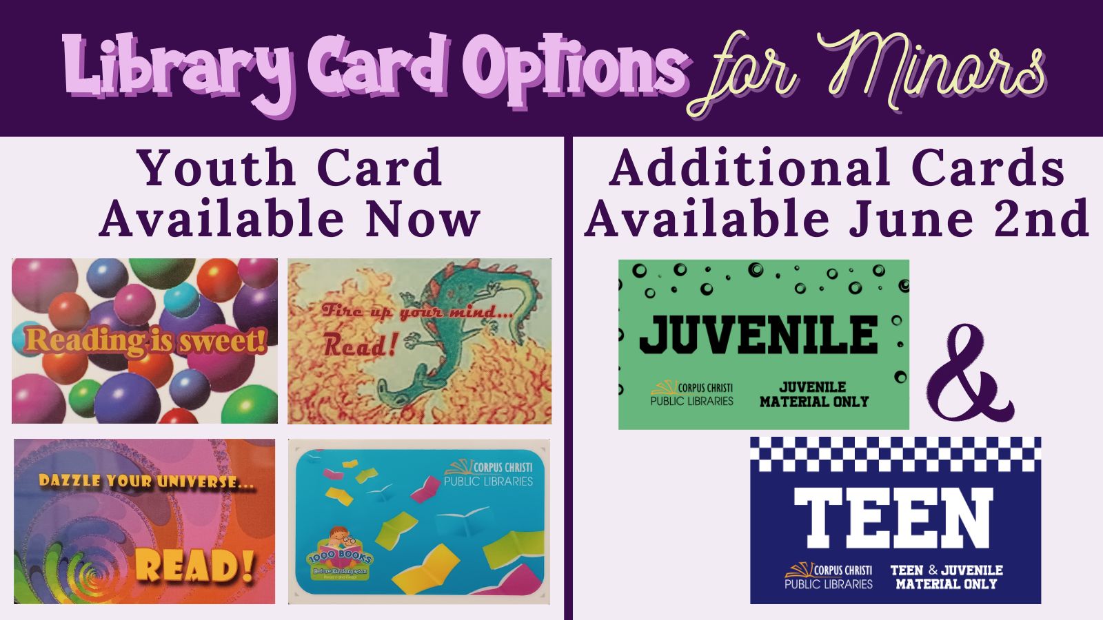 Library Card Options for Minors; Additional Cards Available June 2nd