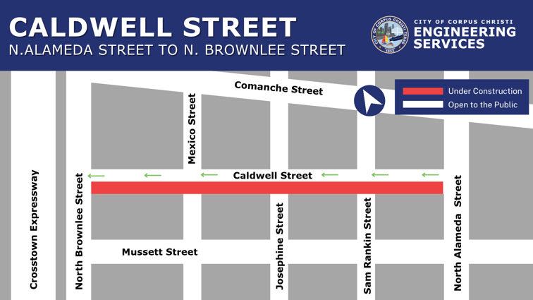 Map showing closure on Caldwell Street.