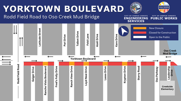 Map showing closures on Yorktown Boulevard.