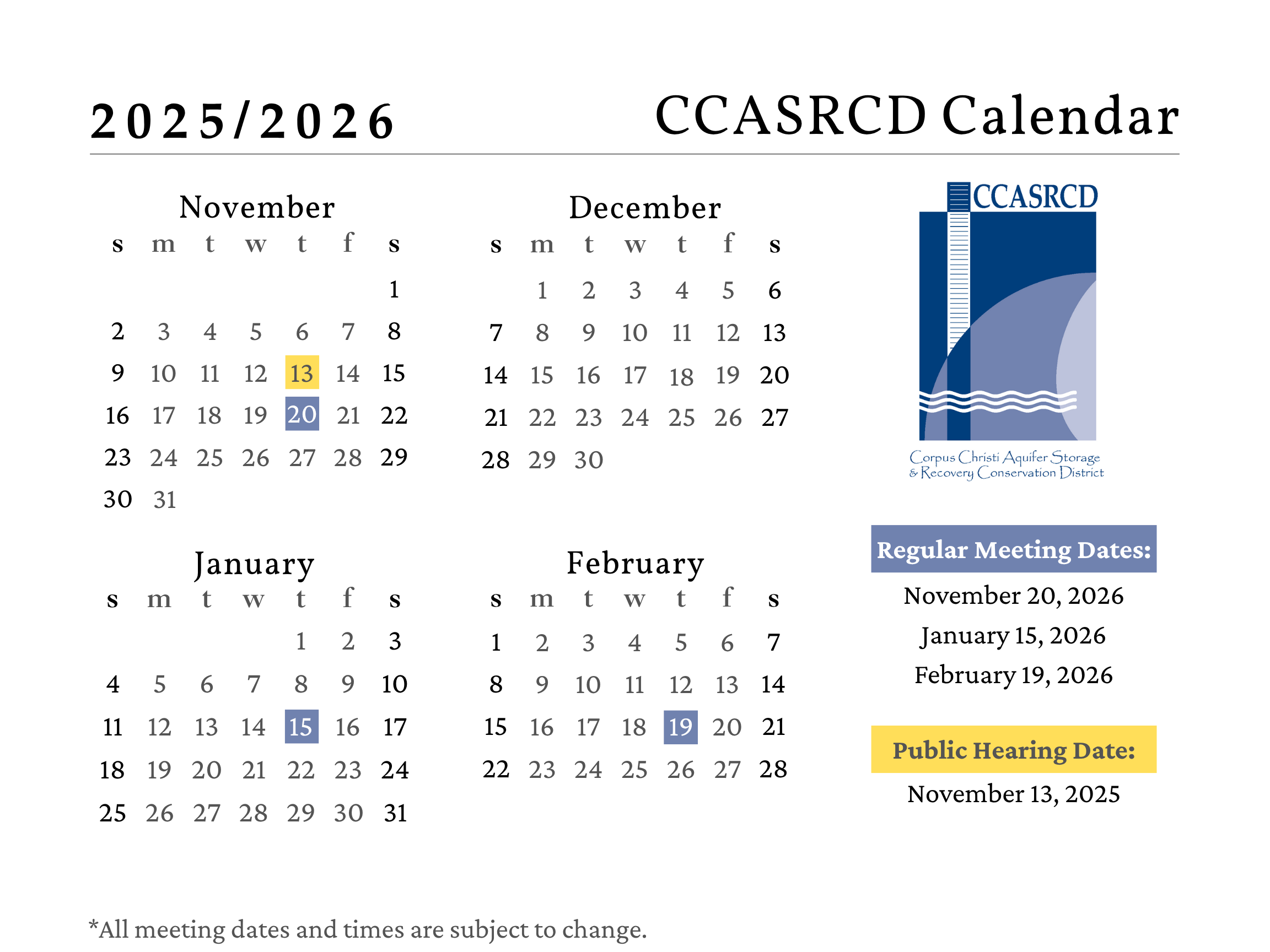 CCASRCD Calendar