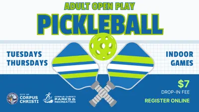 Adult Open Play Pickleball. Tuesdays and Thursdays. $7 Drop in fee.