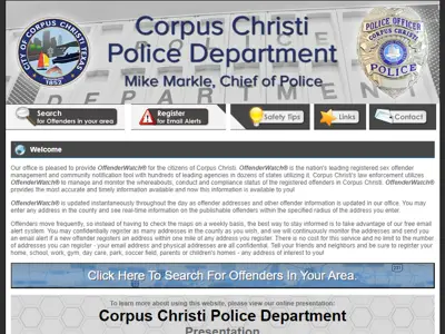 Screenshot of Sex Offender Database Website