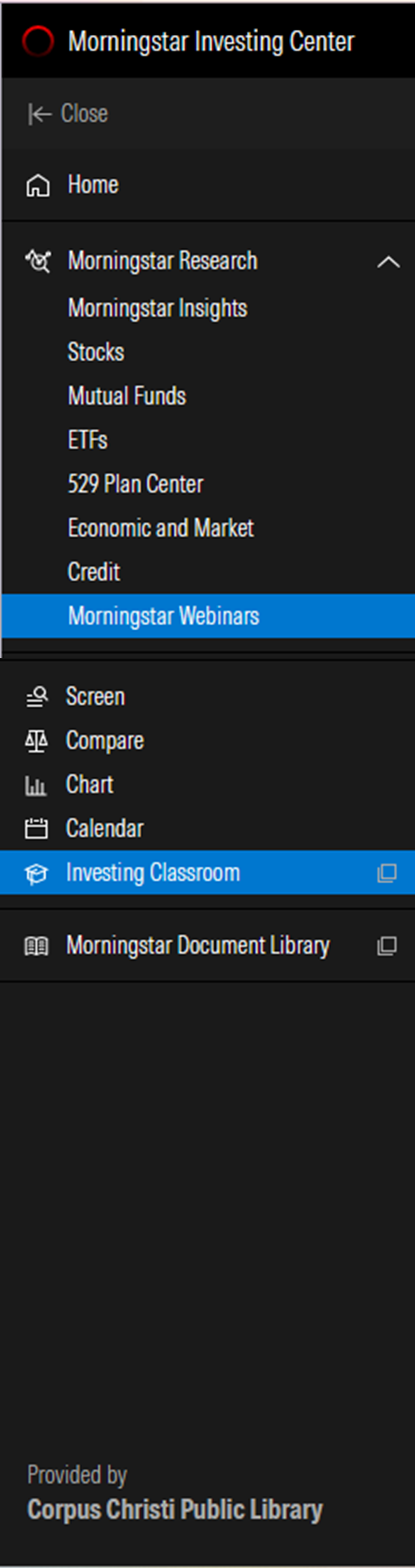 Morningstar Investing Center Screenshot