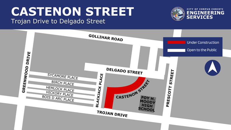Map showing closure on Castenon Street.