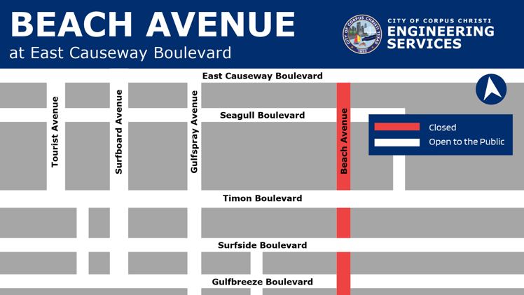 Map showing closure on Beach Avenue.